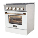 Kucht Signature 30-Inch Propane Gas Range with Convection Oven in White with White Knobs & Gold H&le (KNG301/LP-W-GOLD)