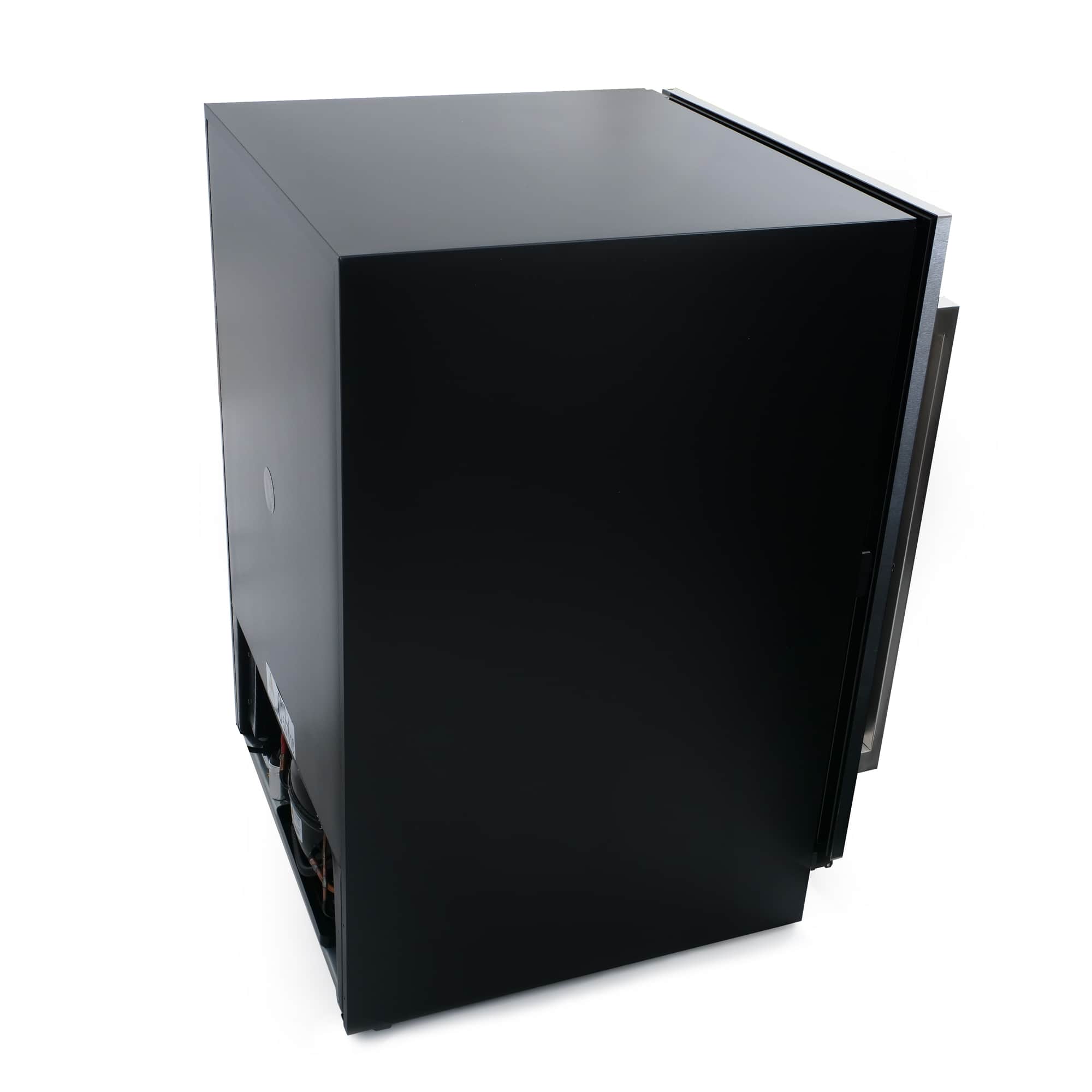 Black wine cooler with stainless top and smooth exterior finish