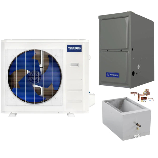 MRCOOL Hyper Heat- Central Heat Pump &amp; Gas Furnace Split System - 24K BTU, 3 Ton 96% AFUE - 17.5" Cabinet - Downflow