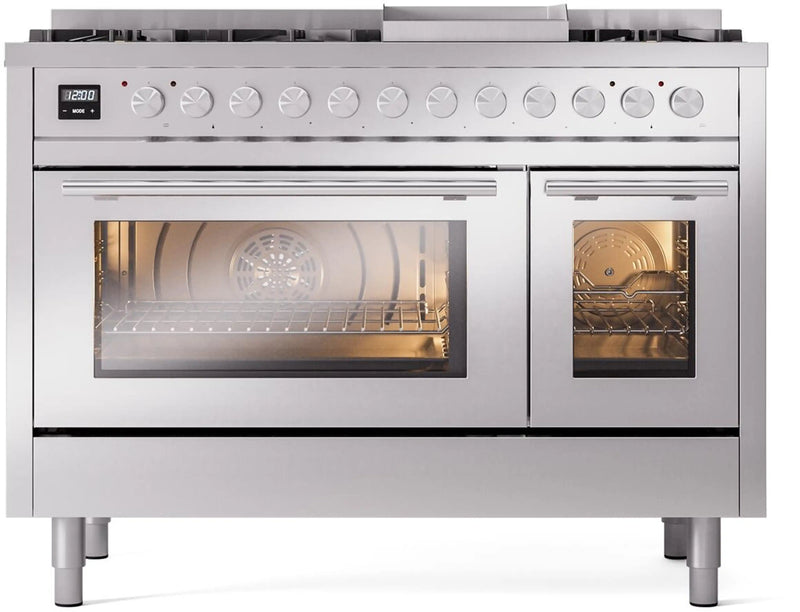 ILVE 48-Inch Professional Plus II Freestanding Dual Fuel Range with 8 Sealed Burner in Stainless Steel (UP48FWMPSS)