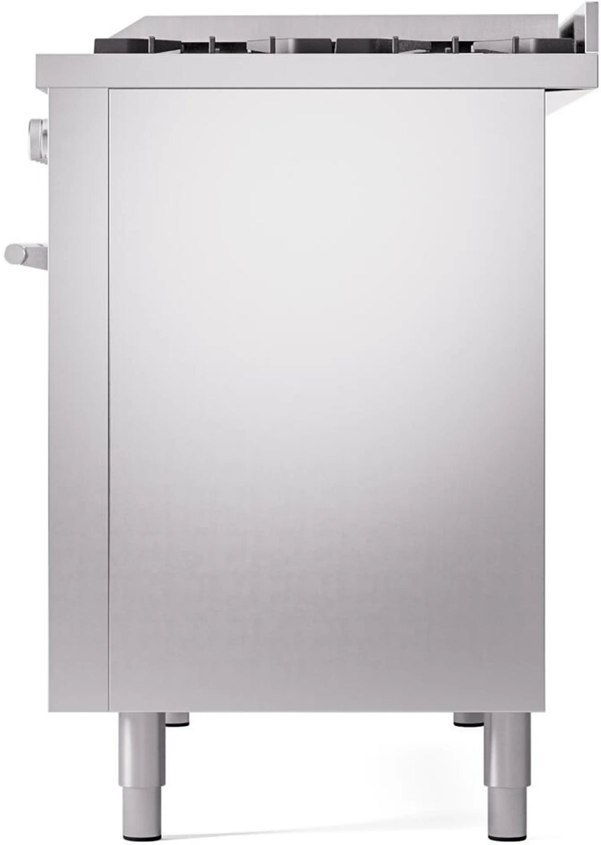 Stainless steel freestanding dual-fuel gas range back panel with legs