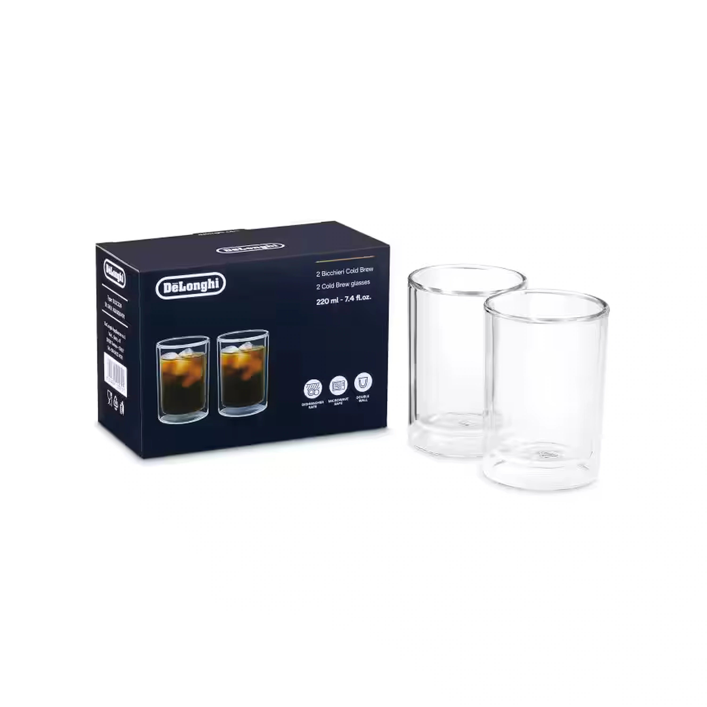 De'Longhi double-wall cold brew glasses, set of 2, clear glass tumblers