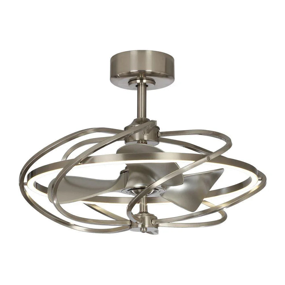Brushed nickel ceiling fan with swirl blade ring and integrated light kit