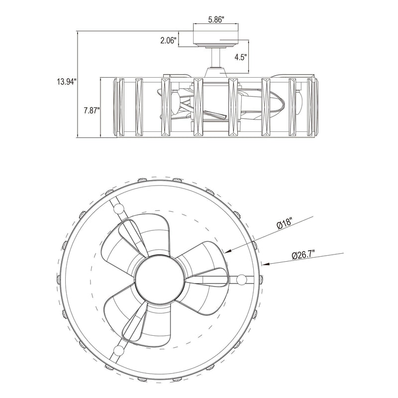 Parrot Uncle 27" Modern DC Motor Downrod Mount Reversible Crystal Ceiling Fan with Lighting and Remote Control (F8282110V)