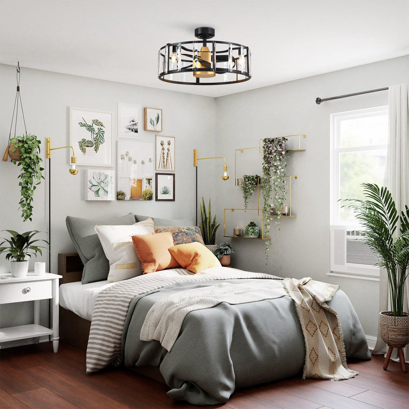 Parrot Uncle 27" Modern DC Motor Downrod Mount Reversible Crystal Ceiling Fan with Lighting and Remote Control (F8282110V)