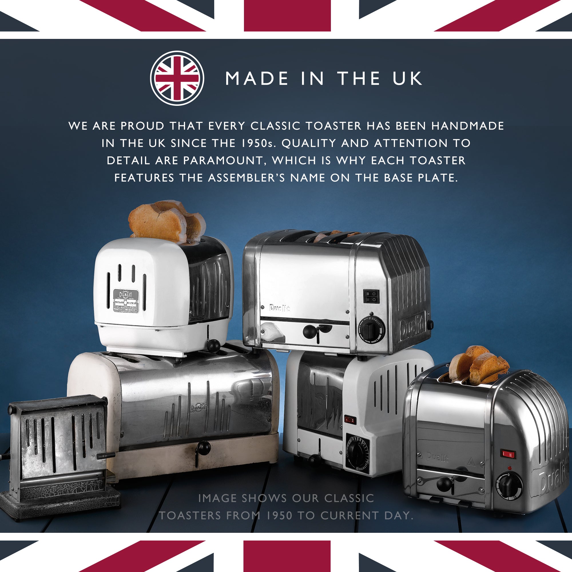 Copper Dualit 2-slice toaster with bread partially lifted in the slots