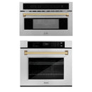 ZLINE Autograph Edition 2-Piece Appliance Package - 30-Inch Single Wall Oven with Self-Clean and 30-inch Built-In Microwave Oven in Satin Stainless Steel with Champagne Bronze Trim
