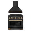 ZLINE Autograph Edition 2-Piece Appliance Package - 36-Inch Gas Range & Wall Mounted Range Hood in Black Stainless Steel with Champagne Bronze Trim (2AKP-SGRBRH36-CB)