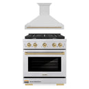 ZLINE Autograph Edition 2-Piece Appliance Package - 30-Inch Gas Range & Wall Mounted Range Hood in Stainless Steel with Champagne Bronze Trim (2AKP-SGRRH30-CB)