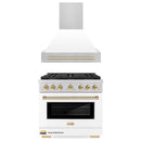 ZLINE Autograph Edition 2-Piece Appliance Package - 36-Inch Gas Range & Wall Mounted Range Hood in Stainless Steel and White Door with Gold Trim (2AKP-SGRWMRH36-G)