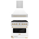 ZLINE Autograph Edition 2-Piece Appliance Package - 36-Inch Gas Range & Wall Mounted Range Hood in Stainless Steel and White Door with Gold Trim (2AKP-SGRWMRH36-G)