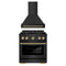 ZLINE Autograph Edition 2-Piece Appliance Package - 30-Inch Gas Range & Wall Mounted Range Hood in Black Stainless Steel with Champagne Bronze Trim (2AKP-SGRBRH30-CB)