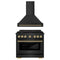 ZLINE Autograph Edition 2-Piece Appliance Package - 36-Inch Gas Range & Wall Mounted Range Hood in Black Stainless Steel with Champagne Bronze Trim (2AKP-SGRBRH36-CB)