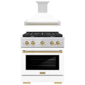 ZLINE Autograph Edition 2-Piece Appliance Package - 30-Inch Gas Range and Wall Mounted Range Hood in Stainless Steel and White Door with Champagne Bronze Trim (2AKP-SGRWMRH30-CB)