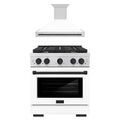 ZLINE Autograph Edition 2-Piece Appliance Package - 30-Inch Gas Range and Wall Mounted Range Hood in Stainless Steel and White Door with Matte Black Trim (2AKP-SGRWMRH30-MB)