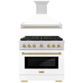 ZLINE Autograph Edition 2-Piece Appliance Package - 36-Inch Gas Range & Wall Mounted Range Hood in Stainless Steel and White Door with Champagne Bronze Trim (2AKP-SGRWMRH36-CB)