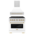 ZLINE Autograph Edition 2-Piece Appliance Package - 36-Inch Gas Range & Wall Mounted Range Hood in Stainless Steel and White Door with Gold Trim (2AKP-SGRWMRH36-G)