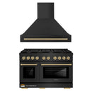 ZLINE Autograph Edition 2-Piece Appliance Package - 48-Inch Gas Range & Wall Mounted Range Hood in Black Stainless Steel with Champagne Bronze Trim (2AKPR-SGRBRH48-CB)