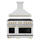 ZLINE Autograph Edition 2-Piece Appliance Package - 48-Inch Gas Range & Wall Mounted Range Hood in Stainless Steel with Champagne Bronze Trim (2AKPR-SGRRH48-CB)