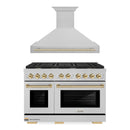 ZLINE Autograph Edition 2-Piece Appliance Package - 48-Inch Gas Range & Wall Mounted Range Hood in Satin Stainless Steel with Gold Trim (2AKPR-SGRSRH48-G)