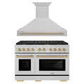 ZLINE Autograph Edition 2-Piece Appliance Package - 48-Inch Gas Range & Wall Mounted Range Hood in Satin Stainless Steel with Champagne Bronze Trim (2AKPR-SGRSRH48-CB)