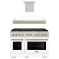 ZLINE Autograph Edition 2-Piece Appliance Package - 48-Inch Gas Range & Wall Mounted Range Hood in Satin Stainless Steel with White Matte Door and Champagne Bronze Trim (2AKPR-SGRSWMRH48-CB)