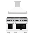 ZLINE Autograph Edition 2-Piece Appliance Package - 48-Inch Gas Range & Wall Mounted Range Hood in Satin Stainless Steel with White Matte Door and Matte Black Trim (2AKPR-SGRSWMRH48-MB)