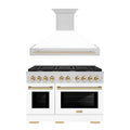 ZLINE Autograph Edition 2-Piece Appliance Package - 48-Inch Gas Range & Wall Mounted Range Hood in Stainless Steel and White Door with Gold Trim (2AKPR-SGRWMRH48-G)