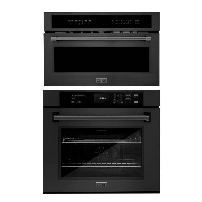 ZLINE 2-Piece Appliance Package - 30-inch Electric Wall Oven with Self-Clean and 30-inch Build-In Microwave Oven in Black Stainless Steel (2KP-MW30-AWS30BS)