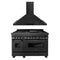 ZLINE 2-Piece Appliance Package - 48-inch Dual Fuel Range with Brass Burners & Convertible Wall Mount Hood Combo in Black Stainless Steel (2KP-RABRH48)
