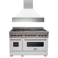 ZLINE 2-Piece Appliance Package - 48-inch Dual Fuel Range & Premium Range Hood in Satin Stainless Steel with White (2KP-RASWMRH48)