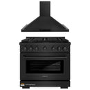 ZLINE 2-Piece Appliance Package - 36-Inch Gas Range with Premium Convertible Wall Mount Hood in Black Stainless Steel (2KP-SGRBRH36)