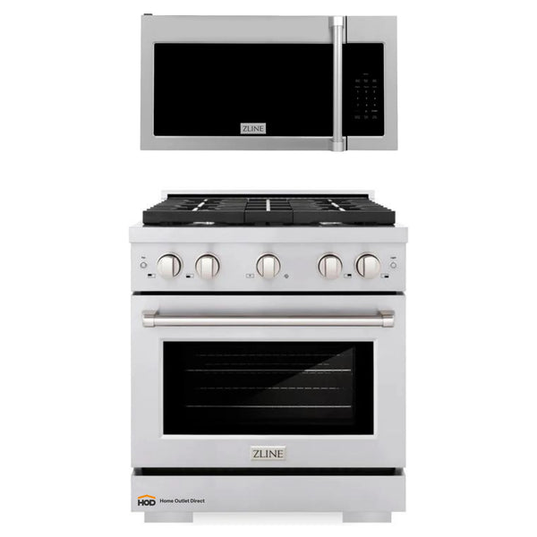ZLINE 2-Piece Appliance Package - 30-inch Gas Range and Over-The-Range Microwave in Stainless Steel (2KP-SGROTRH30)