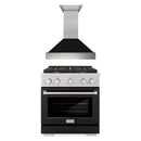 ZLINE 2-Piece Appliance Package - 30-inch Gas Range With Black Matte Door Dual & Premium Range Hood in Satin Stainless Steel (2KP-SGRSBLMRH30)