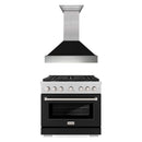 ZLINE 2-Piece Appliance Package - 36-inch Gas Range & Premium Range Hood in Satin Stainless Steel with Black Matte (2KP-SGRSBLMRH36)