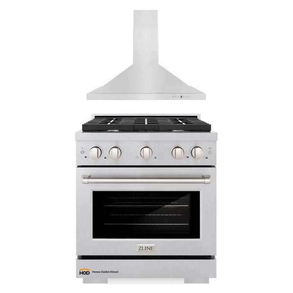 ZLINE 2-Piece Appliance Package - 30-inch Gas Range in Stainless Steel with Satin Stainless Steel Door & Convertible Wall Mount Hood (2KP-SGRSNRH30)