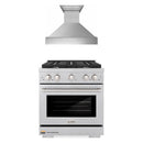 ZLINE 2-Piece Appliance Package - 30-inch Gas Range in Satin Stainless Steel and Convertible Vent Range Hood in Stainless Steel (2KP-SGRSSNRH30)