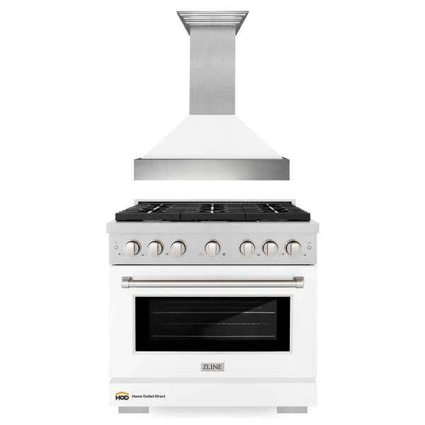 ZLINE 2-Piece Appliance Package - 36-inch Gas Range & Premium Range Hood in DuraSnow Stainless Steel with White (2KP-RGSWMRH36)