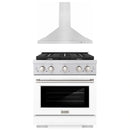 ZLINE 2-Piece Appliance Package - 30-inch Gas Range with White Matte Door and Convertible Vent Range Hood in Stainless Steel (2KP-SGRWMRH30)