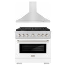ZLINE 2-Piece Appliance Package - 36-inch Gas Range with White Matte Door and Convertible Vent Range Hood in Stainless Steel (2KP-SGRWMRH36)