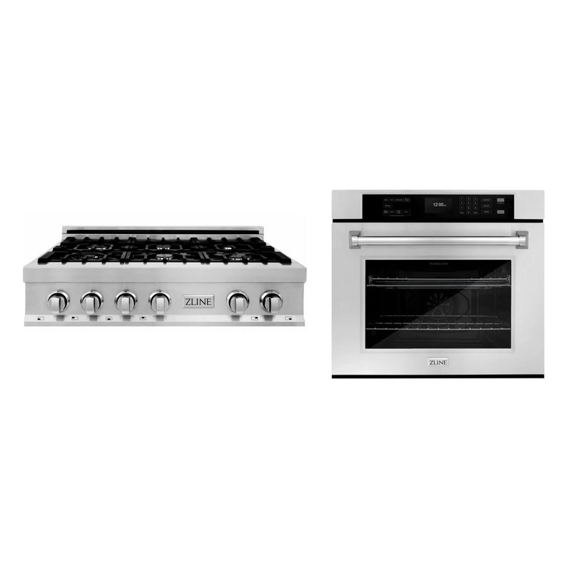 ZLINE 2-Piece Appliance Package - 36-inch Rangetop & 30-inch Wall Oven in Stainless Steel (2KP-RTAWS36)