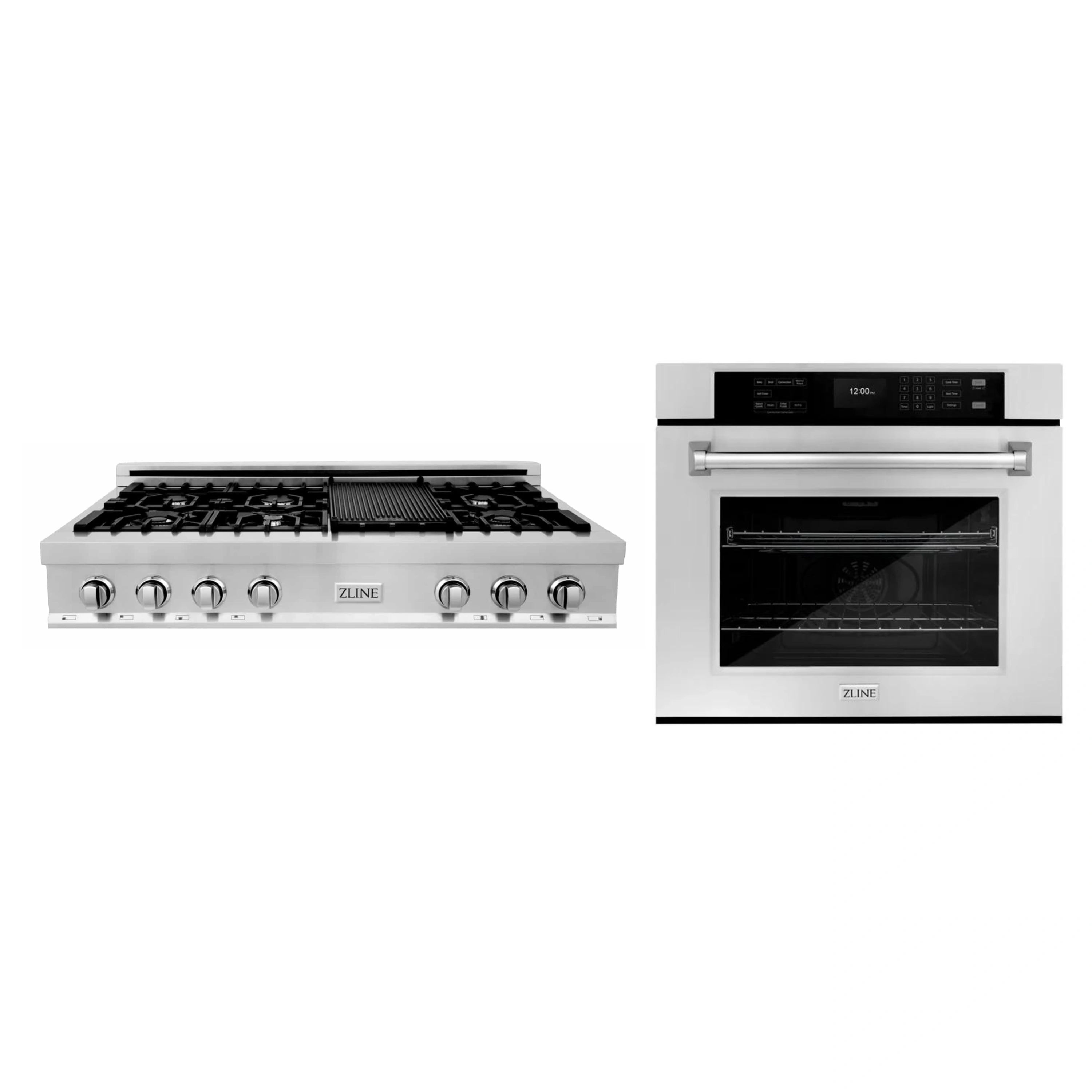 ZLINE 2-Piece Appliance Package - 48-inch Rangetop and 30-inch Wall Oven in Stainless Steel (2KP-RTAWS48)