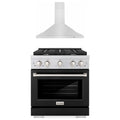 ZLINE 2-Piece Appliance Package - 30-inch Gas Range with Black Matte Door and Convertible Vent Range Hood in Stainless Steel (2KP-SGRBLMRH30)