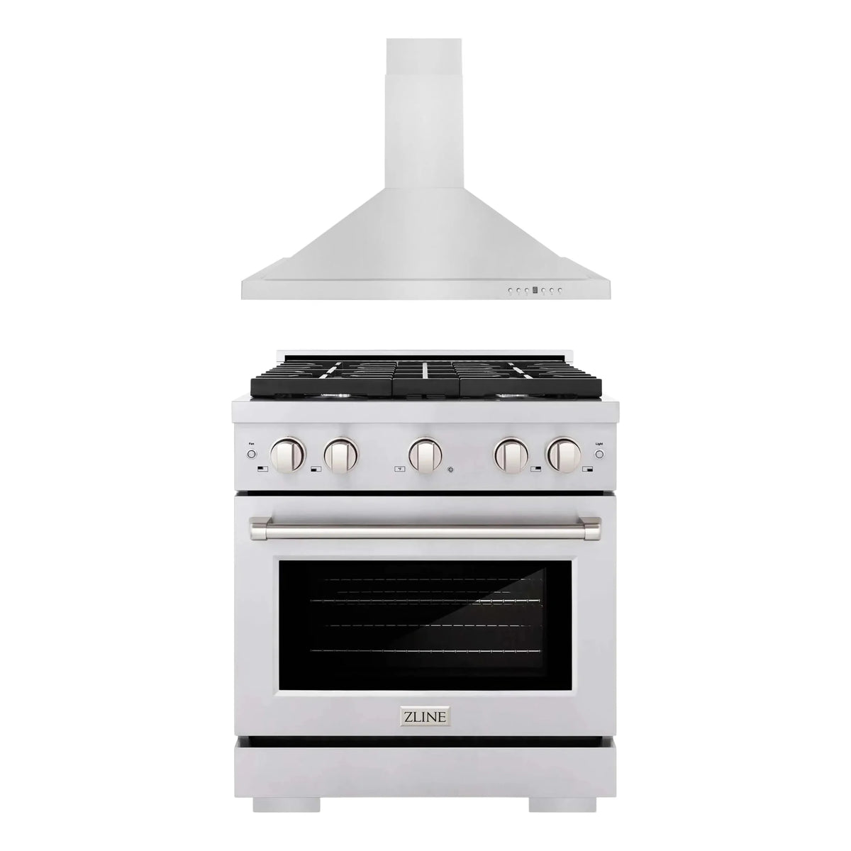 ZLINE 2-Piece Appliance Package - 30-inch Gas Range & Convertible Vent Range Hood in Stainless Steel (2KP-SGRRH30)
