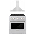 ZLINE 2-Piece Appliance Package - 30-inch Gas Range in Stainless Steel with Satin Stainless Steel Door & Convertible Wall Mount Hood (2KP-SGRSNRH30)