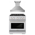 ZLINE 2-Piece Appliance Package - 30-inch Gas Range in Satin Stainless Steel and Convertible Vent Range Hood in Stainless Steel (2KP-SGRSSNRH30)