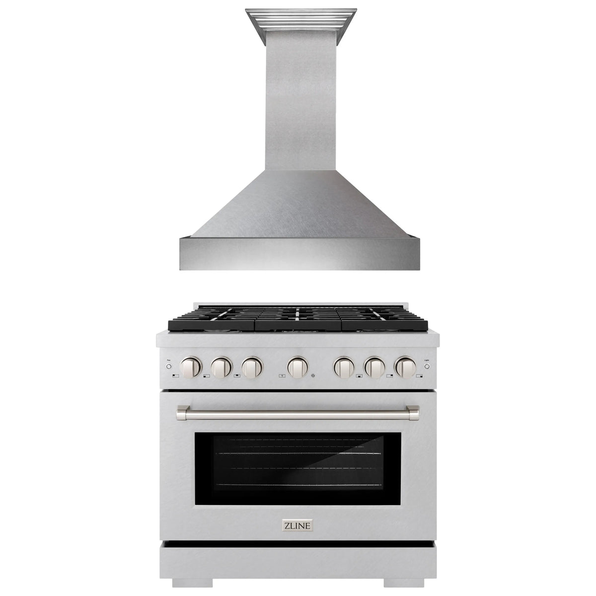 ZLINE 2-Piece Appliance Package - 36-inch Gas Range & Premium Wall Mount Range Hood in Satin Stainless Steel (2KP-SGRSSNRH36)