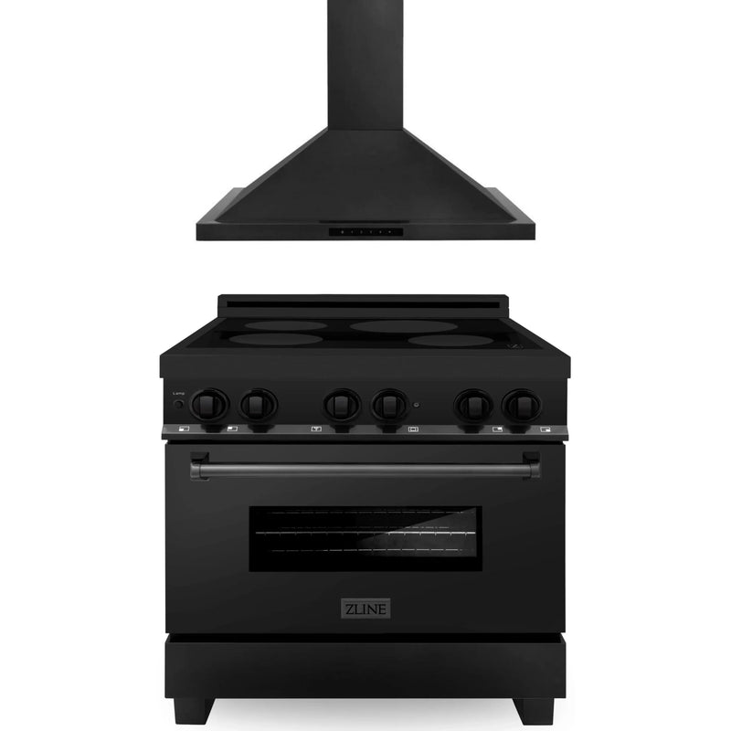 ZLINE 2-Piece Appliance Package - 36-Inch Induction Range, with Wall Mount Range Hood in Black Stainless Steel