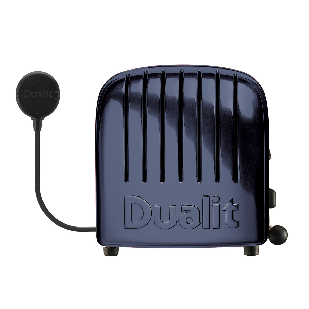 Lavender-blue 2-slice toaster with top vent slots and power cord connection