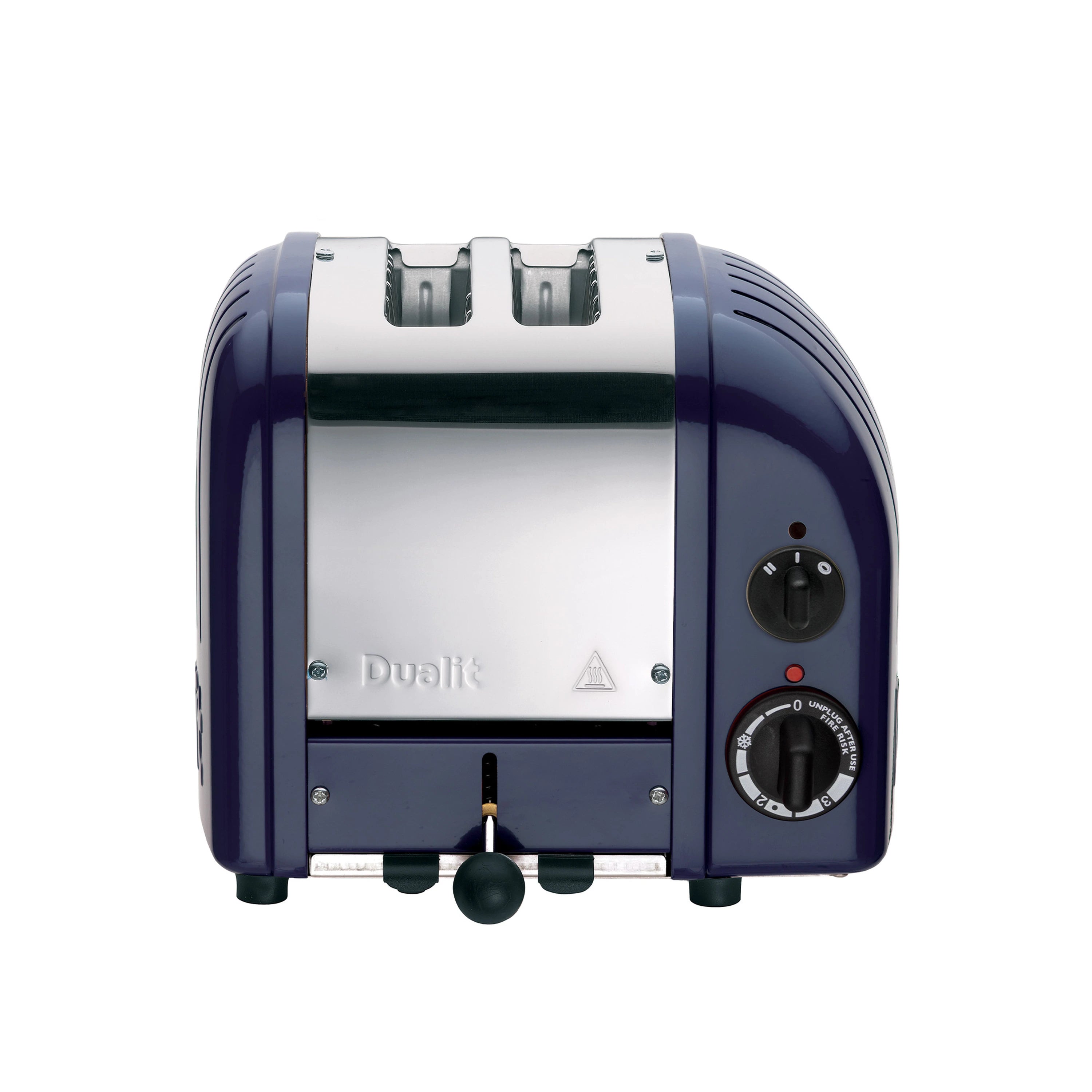 Lavender-blue 2-slice toaster with front browning dial and two-slice lever